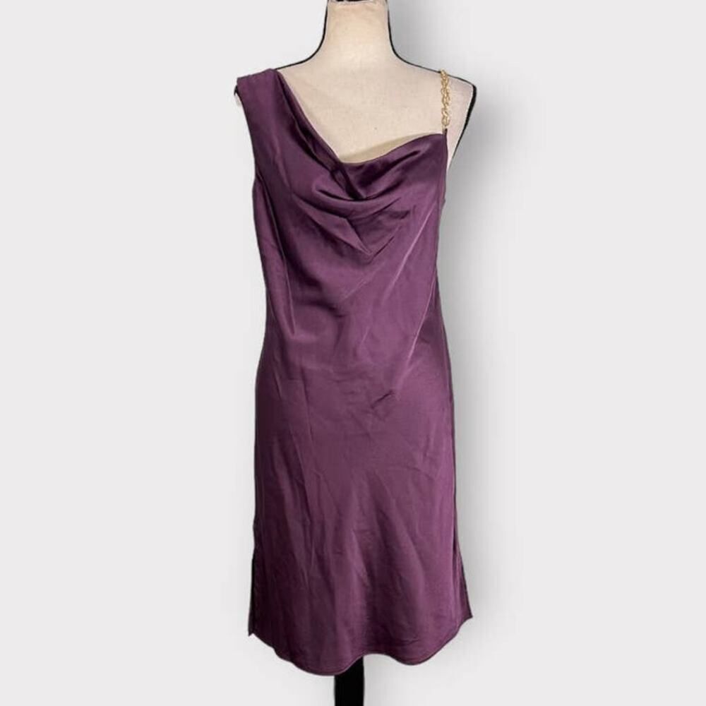 Olive + Oak Slip Dress Women's Small Purple One Shoulder Satin Knee Length NWT - Picture 2 of 8